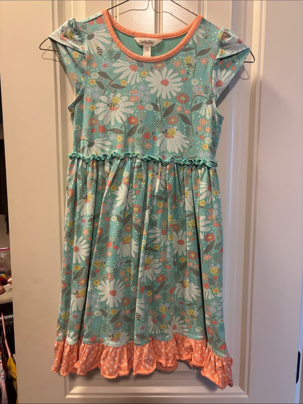 Matilda Jane Floral Ruffle Dress with Coral Trim